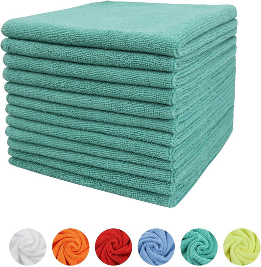 Tricol Clean Microfiber Cleaning Cloth, 16in*16in, 12 Pack Ultra-Thick Cleaning Rags, Super Absorbent, Lint Free & Streak Free Cleaning Towels for Car, House, Kitchen, Office
