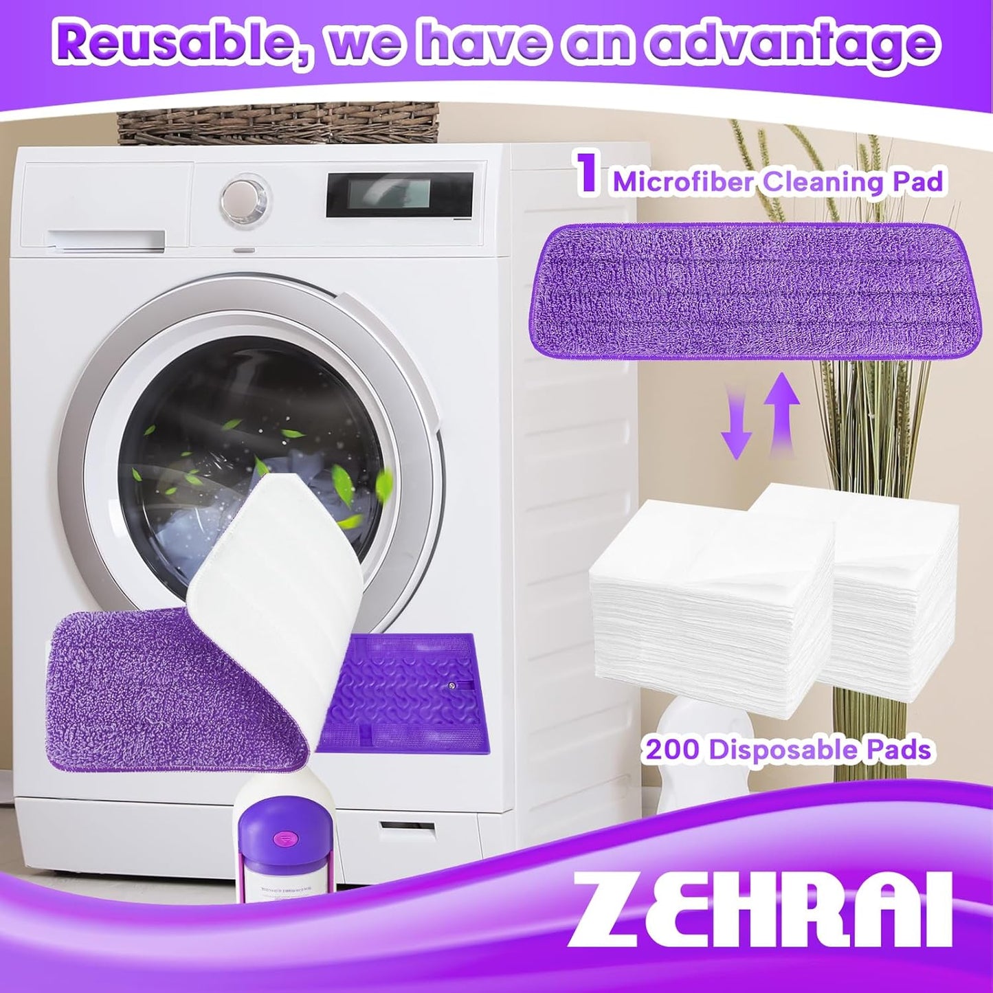 6 Pack Reusable Microfiber Mop Pads for Swiffer PowerMop, Power Mop Refill Pads for 13''-16'' Spray, Machine Washable Power Pads Replacement for All Floor Types Cleaning