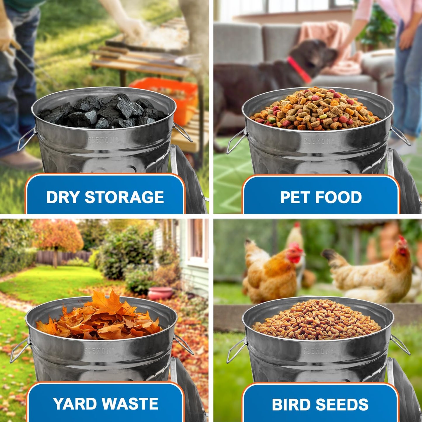 Plexon 13-Gallon Galvanized Steel Round Trash Can with Lid