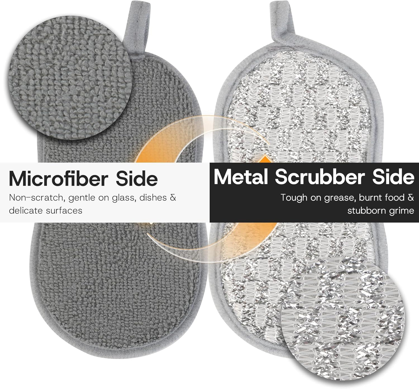 Multi-Purpose Scrub Kitchen Sponges – 12 Pack Dish Sponge, Dual-Sided Non-Scratch Microfiber & Metal Scrubber, Reusable Heavy Duty Sponges for Dishes, Pots, Glass, Sink, Stovetop & Bathroom