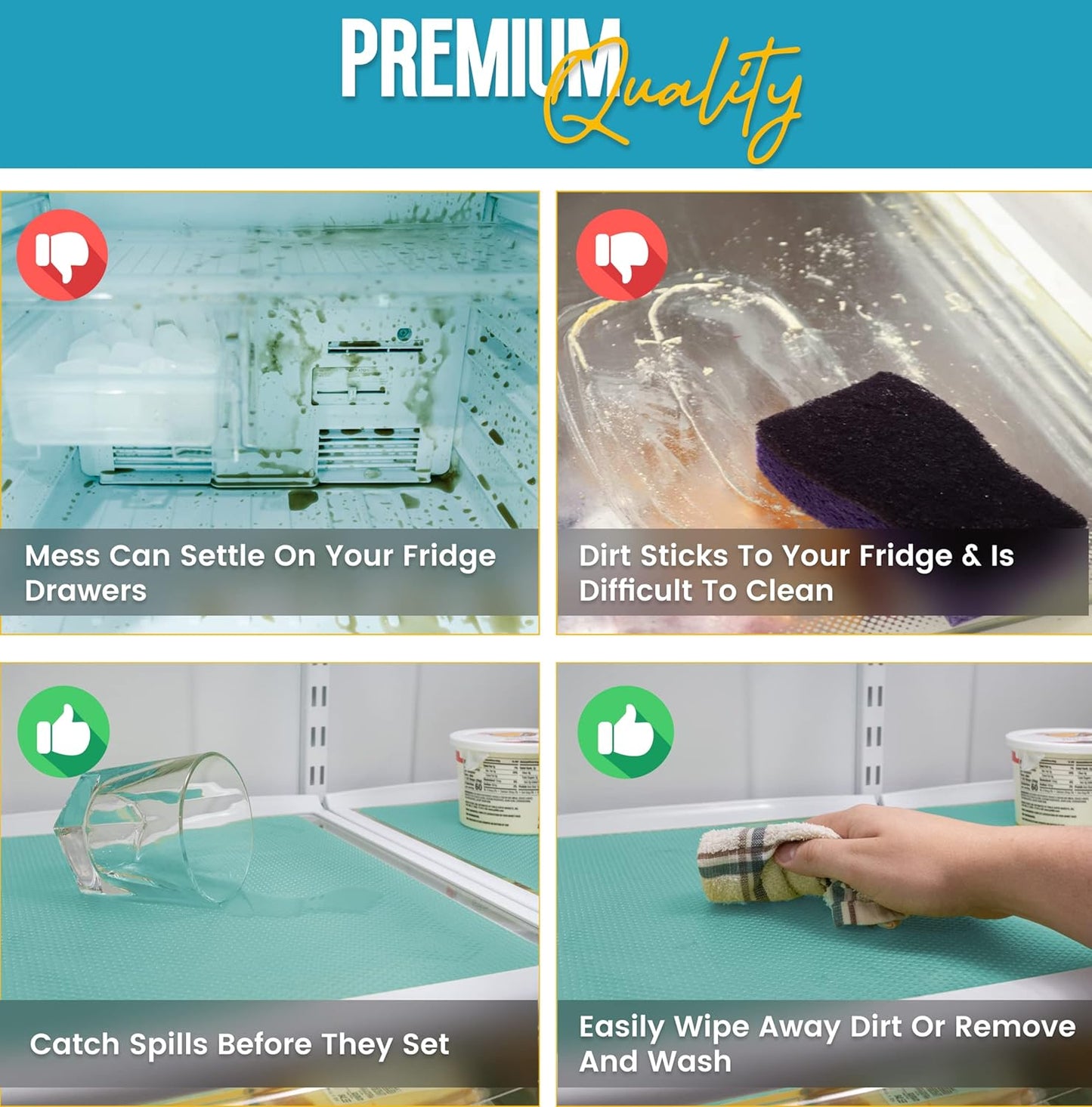 Refrigerator Liners for Shelves (12 Pack) by Linda’s Essentials - Non-Adhesive Shelf or Drawer Liner, BPA-Free Fridge Mats for Kitchen & Cabinets, Easy to Clean, Ideal Household Essentials (Blue)