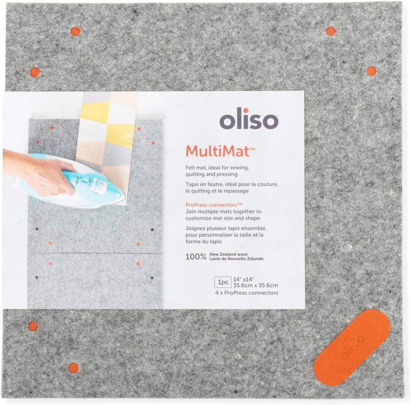 oliso MultiMat Wool Pressing Pad – 100% New Zealand Wool, 14" x 14", ½" Thick – Ideal for Quilting, Sewing & Crafting