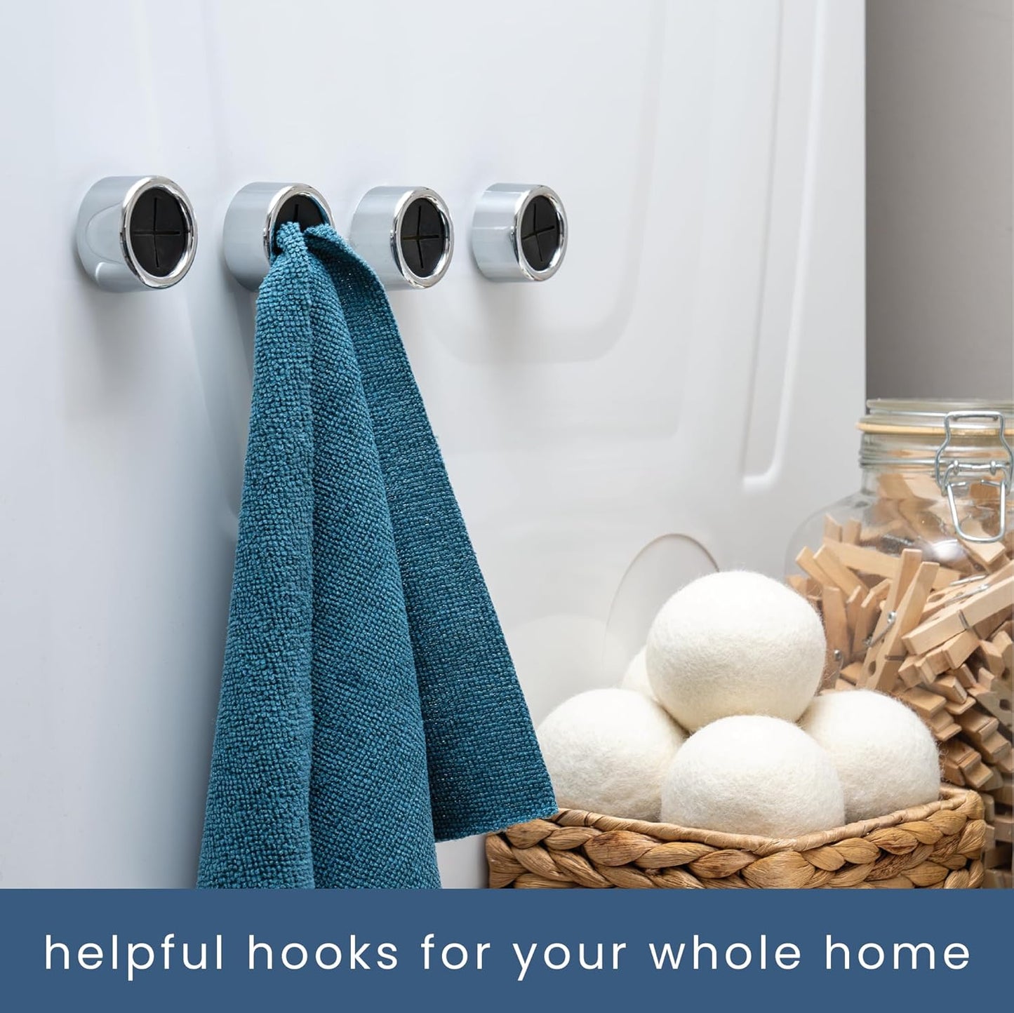 S&T INC. Round Adhesive Push Towel Hooks for Kitchen, Hand and Dish Towels, Black, 4 Pack