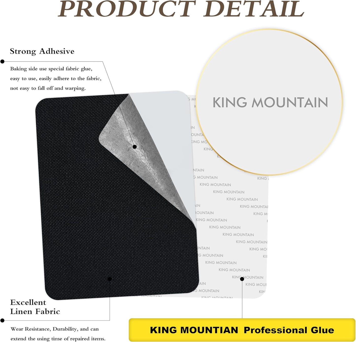 KING MOUNTAIN Coarse Linen Repair Patches, Self-Adhesive Linen Fabric Patches, 8X11 inch Extra Size, Multi Color, Can be Used for Linen Sofa Repair and Linen Clothes Repair(8" x 11",Black 1.0)