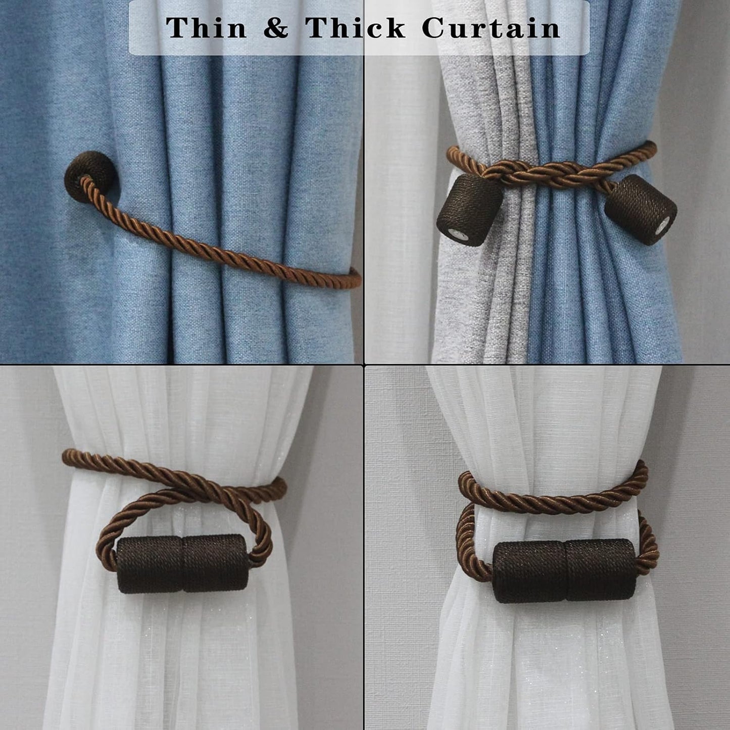 6 Pack Coffee Strong Magnetic Curtain Tiebacks Outdoor Elegant Decorative Tie Backs Modern Rope Tiebacks for Drapes Window Curtain Holdbacks for Draperies