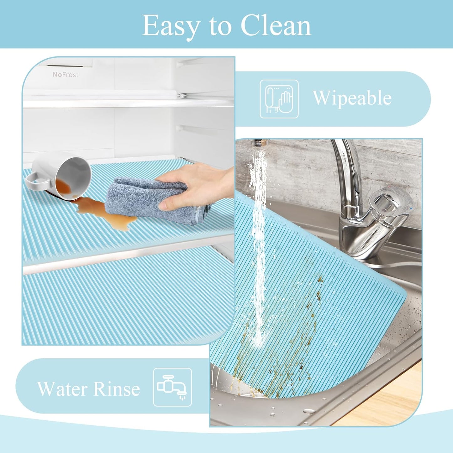 Non-Slip Silicone Refrigerator Liners for Shelves, Reusable Washable Fridge Shelf Drawer Liners, Cuttable Waterproof Oilproof Fridge Liner for Glass Shelve Kitchen Cabinet Drawer Mats (Blue, 1 Pack)