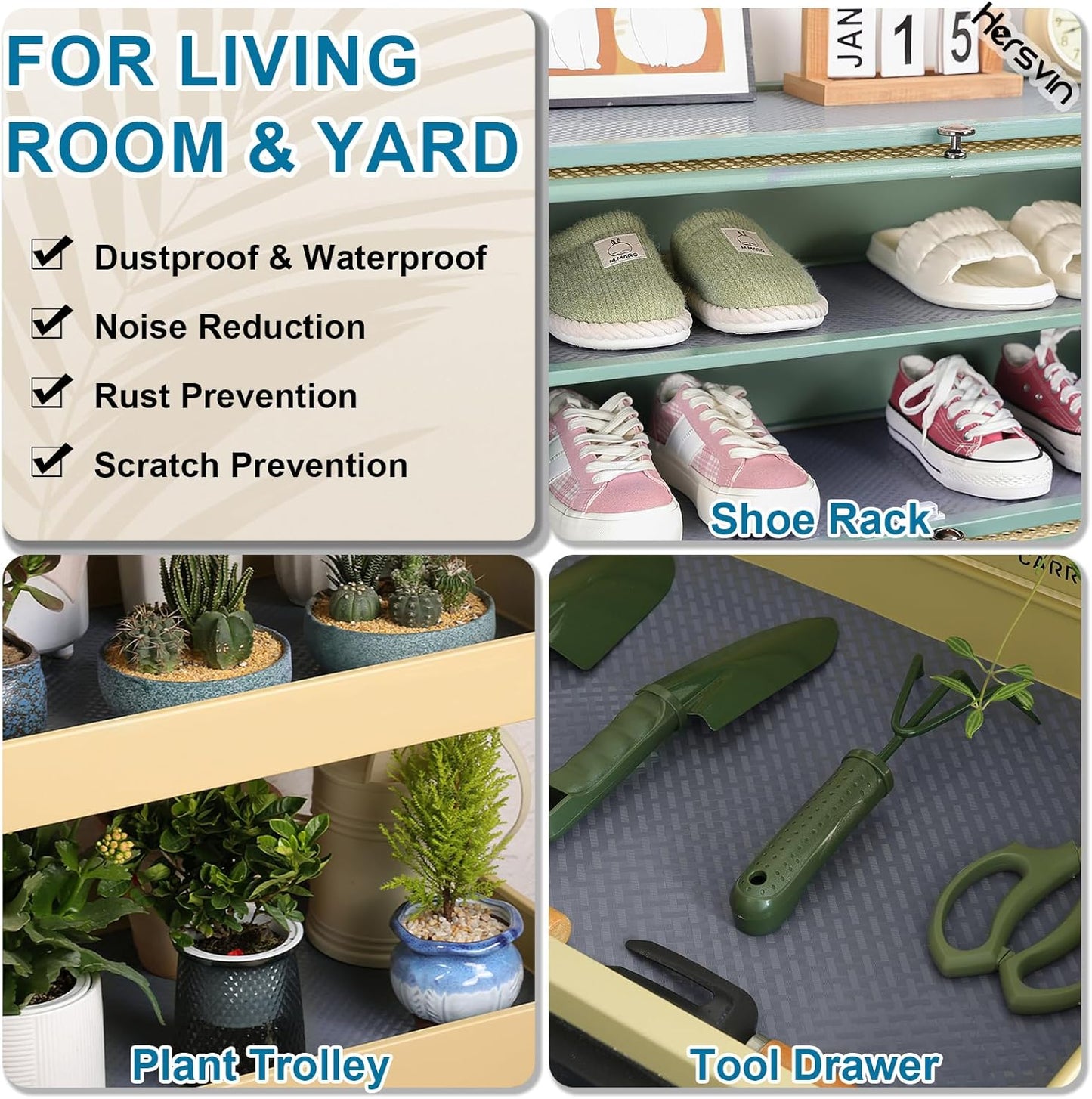 Shelf Liners 16 in x 20 ft EVA Drawer Mats, Non-Adhesive Cupboard Pad, Kitchen Cabinet Lining Fridge Cushion (Gray Crossed Stripe, 40.7x610cm)