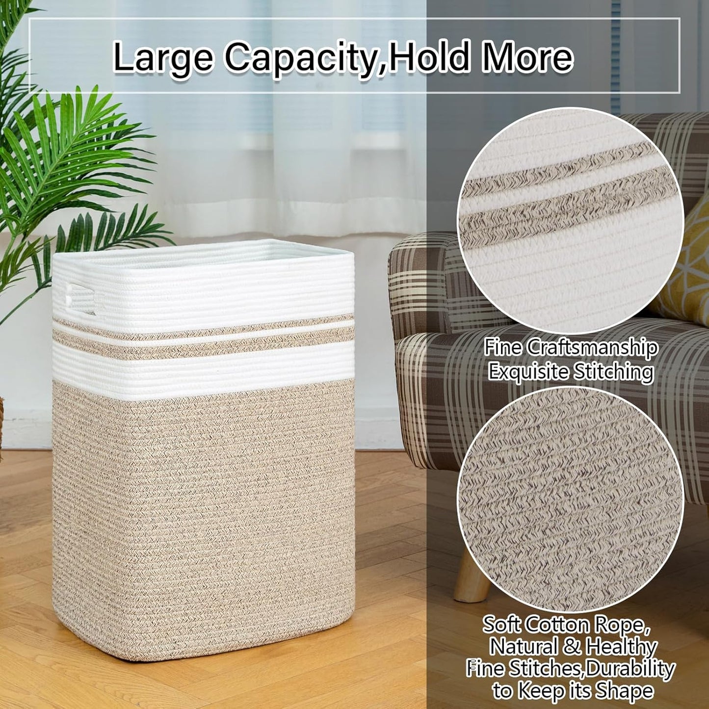 OIAHOMY 91L Laundry Hamper, XXXLarge Laundry Basket, Collapsible Cotton Rope Basket,Woven Storage Basket for Blankets,Clothes,Pillows-16x15x24-Yellow