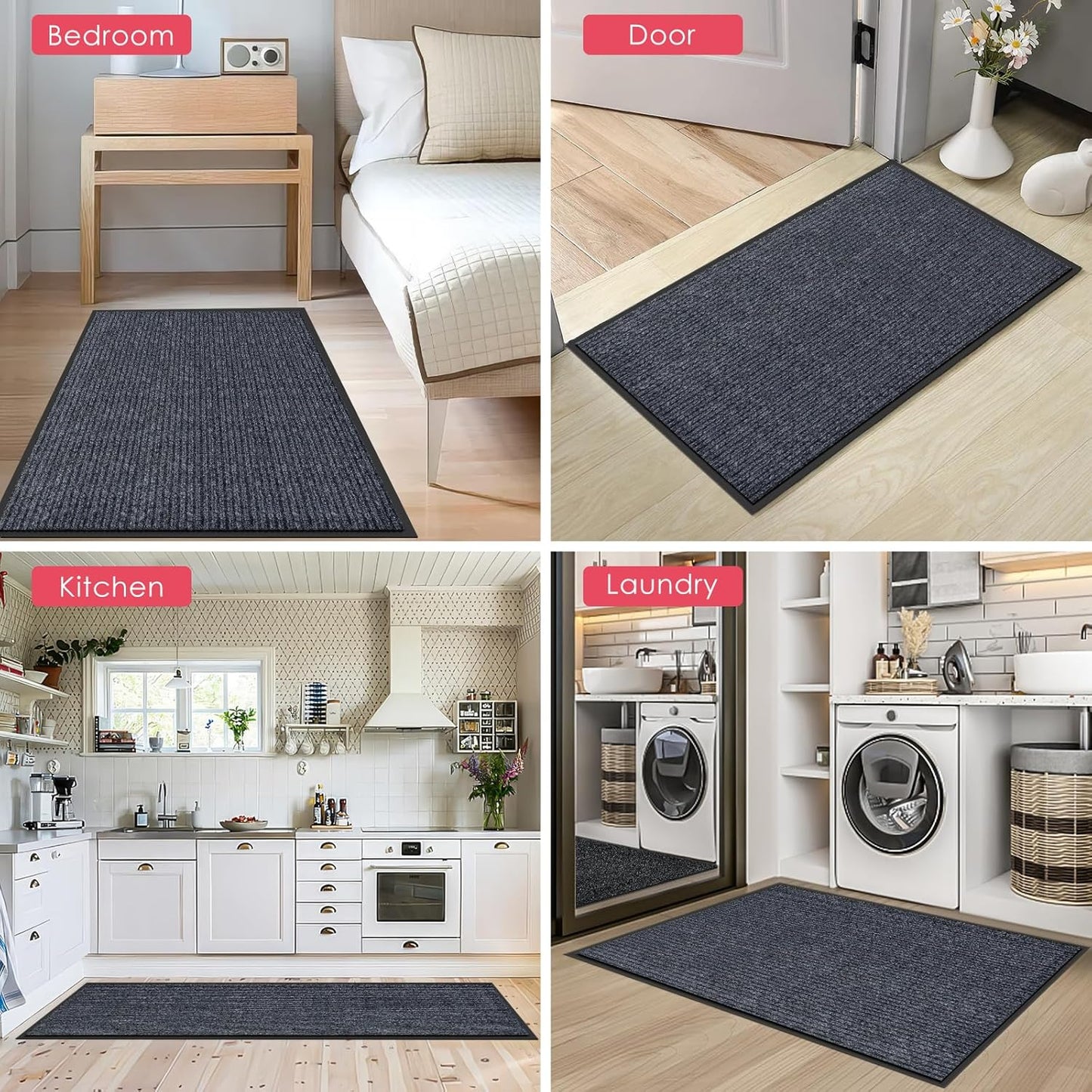 Kuyal Front Door Mat, 4'x8' Indoor Outdoor Entrance Mat, Commercial Floor Mats Inside Outside Entrance, Heavy Duty Durable Welcome Mats, Rubber Backing Non Slip Outdoor Mats for Entryway,Dark Gray