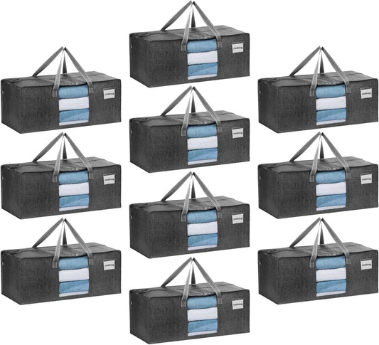 VENO 10 Pack Moving Bags Extra Large Storage Bags for College Move-In, Heavy-Duty Storage Totes, Packing Boxes, and Wardrobe Moving Supplies - Durable Laundry Bags for Clothes (Gray w/Window, 10 Pack)