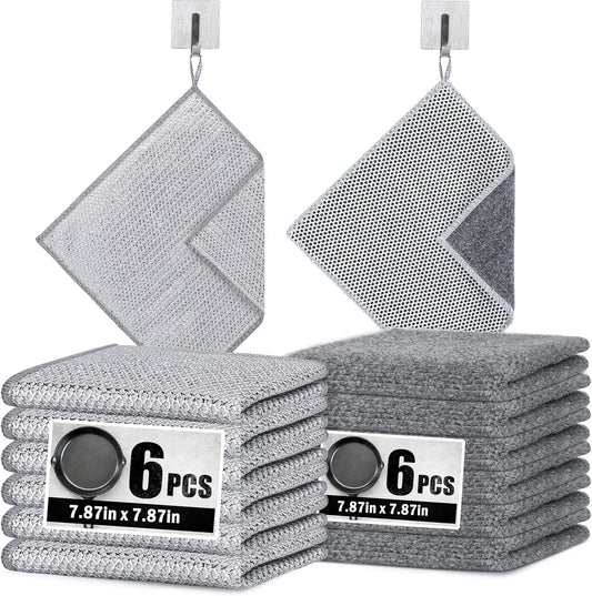Navona 12Pack Steel Wire Dishcloth, Include 6Pack Triple-Layer Steel Wire Cleaning Cloth, 6Pack Dry and Wet Dual-Use Steel Wire Cleaning Cloth, Powerful Cleaning for Cookware, Sinks, Dishes
