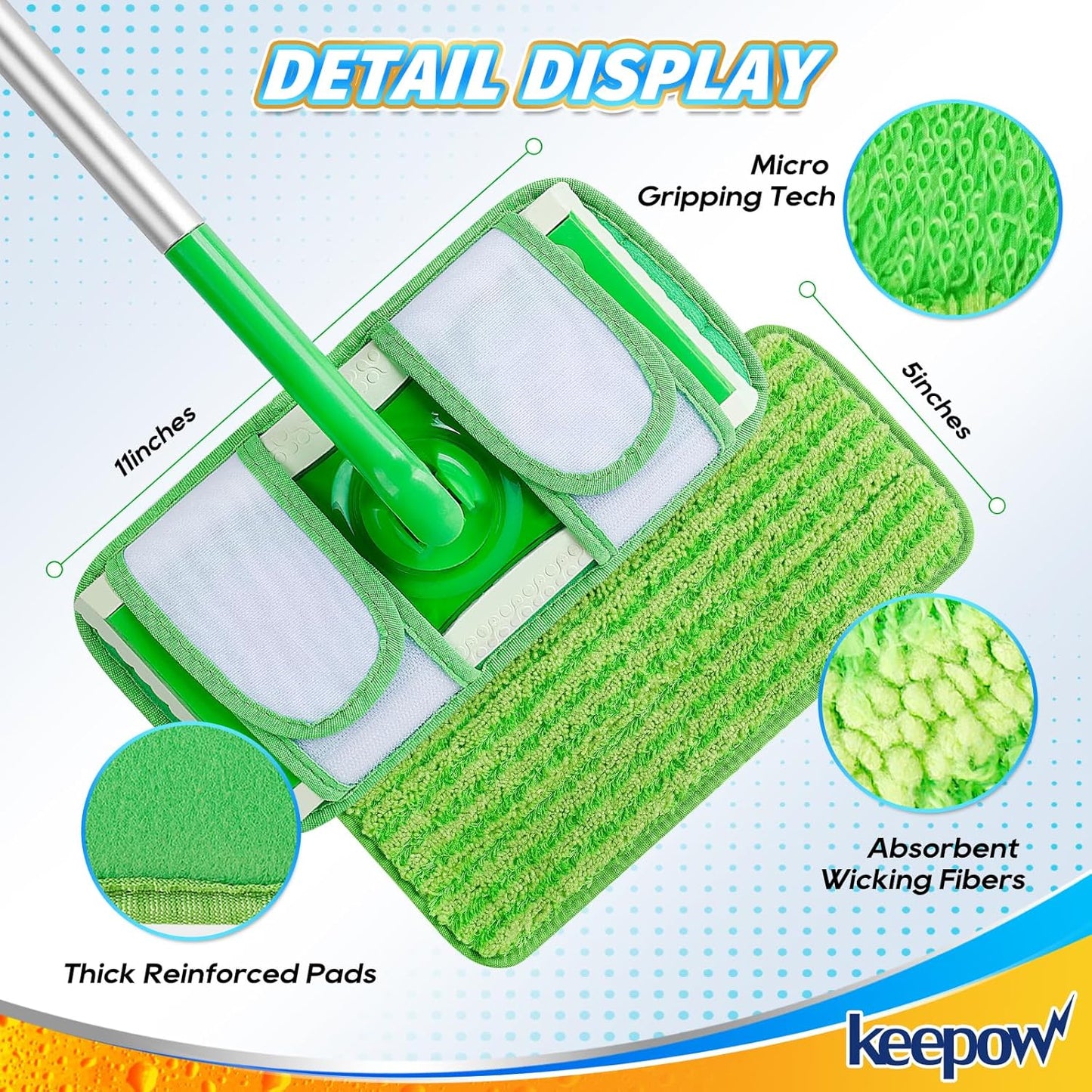 KEEPOW Reusable Mop Pads Compatible with Swiffer Sweeper Mop, Microfiber Dry Sweeping Cloths Washable Wet Mopping Cloth Refills for Hardwood Floor Cleaning, 3 Pack (Mop is Not Included)