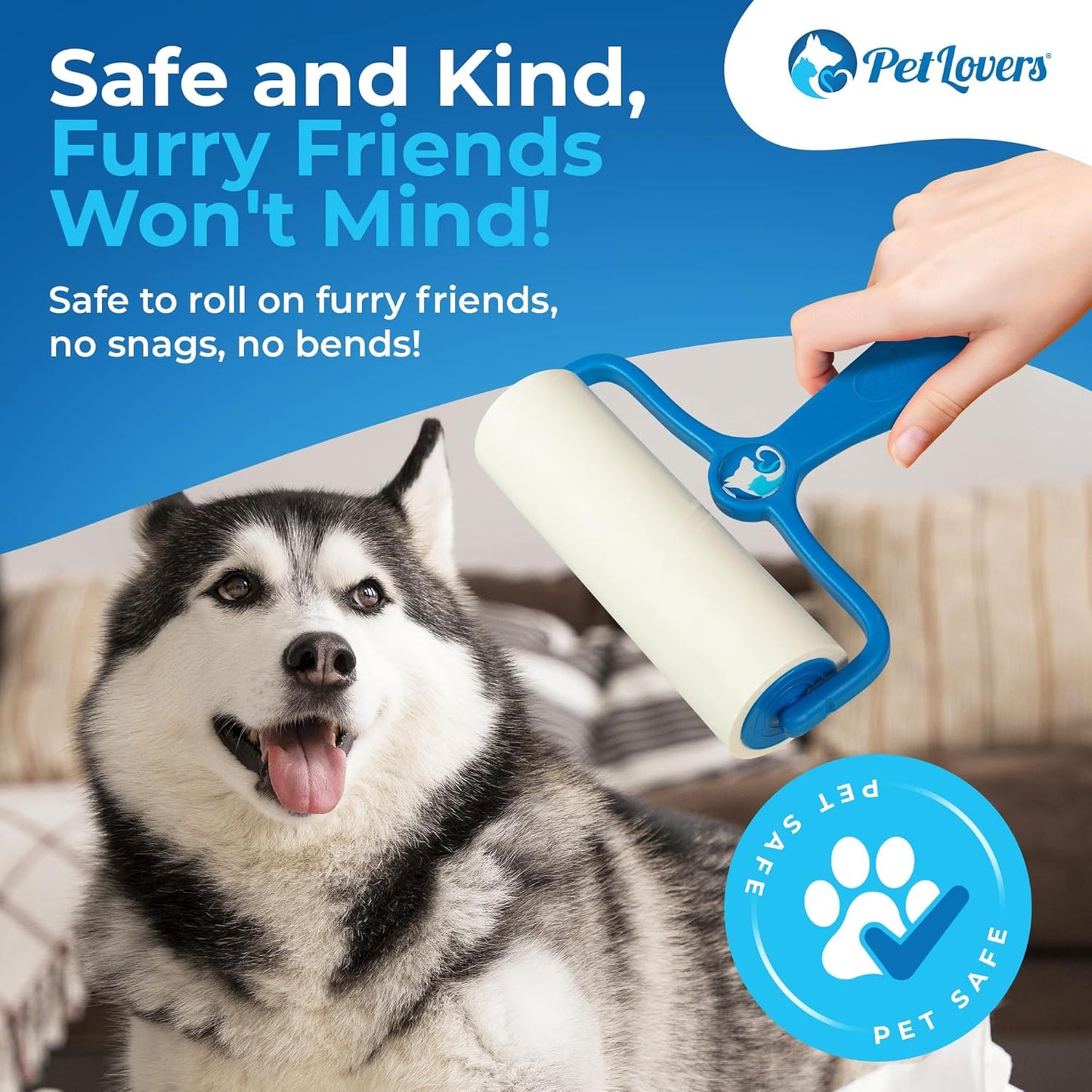 PetLovers 6.3" Large Lint Roller for Pet Hair Extra Sticky 360 Sheets, Ideal for Pet Hair Removal from Furniture & Clothes, Dog and Cat Lint Remover 4 Pack