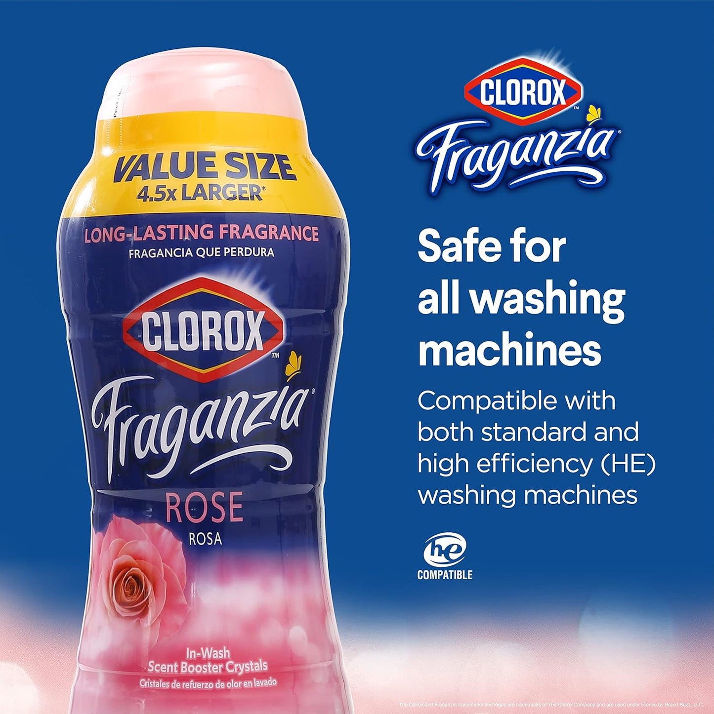 Clorox Fraganzia Laundry Scent Booster Crystals in Rose Scent - Scented In-Wash Freshener Beads for Fresh, Clean, Great Smelling Clothes and Linens, 70 Oz