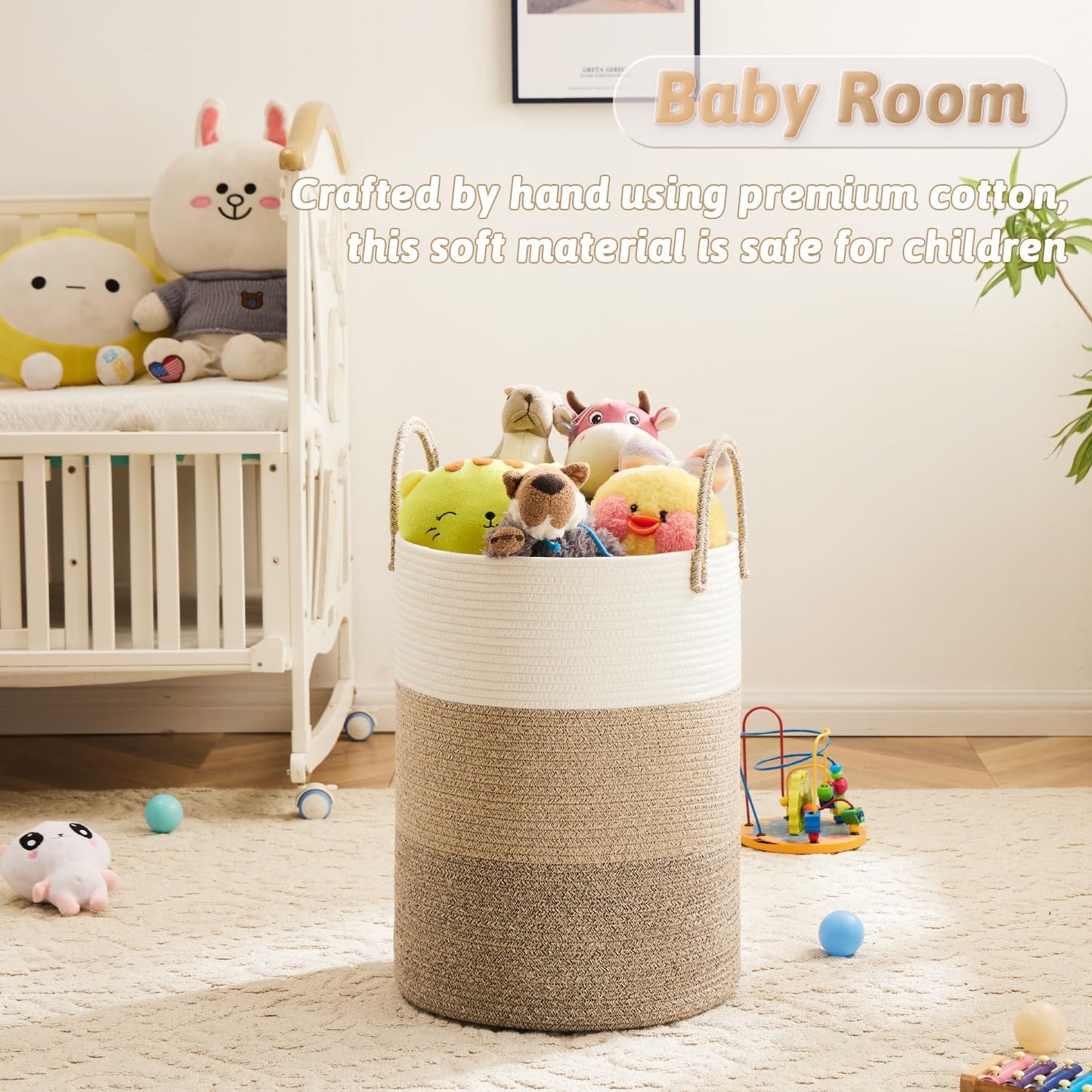 Laundry Basket,Woven Cotton Rope Laundry Hamper,100L for Decorative Storage of Dirty Clothes,Toys and Blankets in Bathroom,Bedroom and Living Room