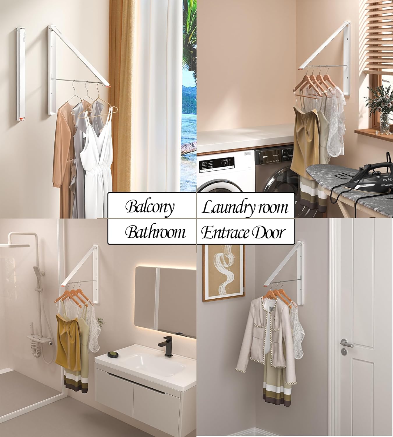 Dr.DJ Clothes Drying Rack, Wall-Mounted Retractable & Foldable Clothes Hanger for Laundry Room Organization and Storage, Clothes Hanger Rack for Dorm, Closet, Balcony(1 Pack, White)