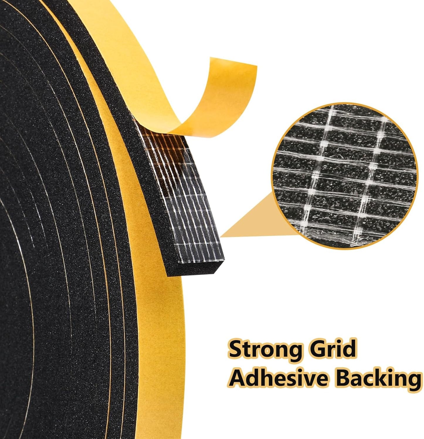 Weather Stripping Seal for Door Window, High Density Foam Tape, Soundproofing, Insulation Strip, Door Sealers for Door Frame (Black, 1/2 Inch X 1/2 Inch X 10Feet)