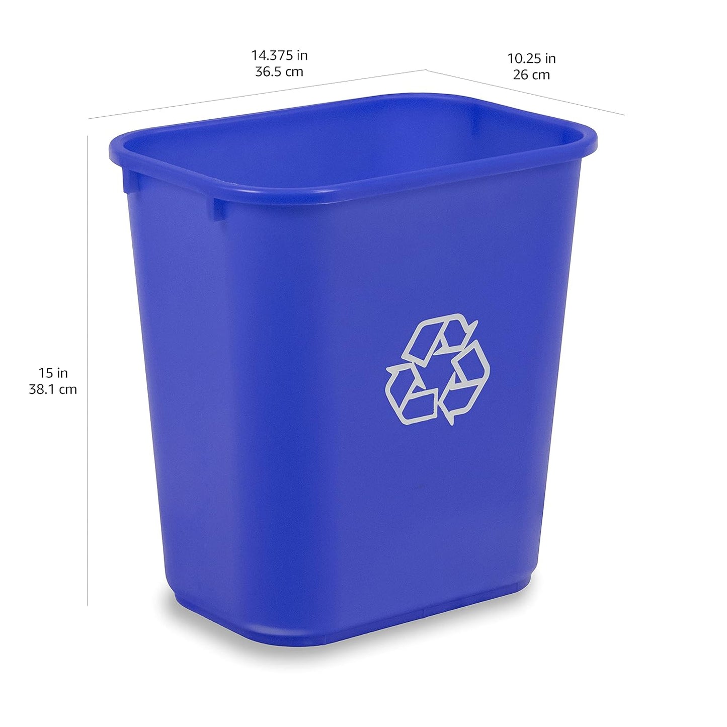 Amazon Basics Rectangular Commercial Office Wastebasket, w/Recycle Logo, 7 gallon (Pack of 2), Blue (Previously AmazonCommercial brand)