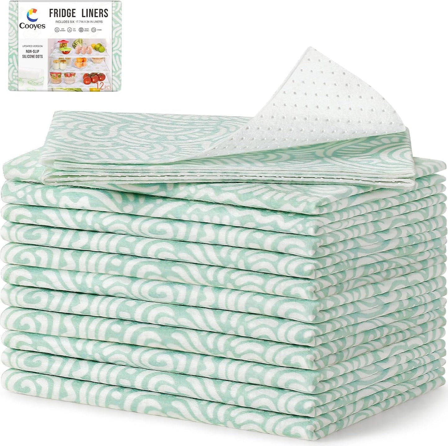 Cooyes 12 Pack Refrigerator Shelf Liners for French Door Fridge, 17.7" × 36" Extra Large, Non-Slip Fridge Mats Machine Washable, Refrigerator Drawer Liner for Glass Shelves Kitchen Cabinet