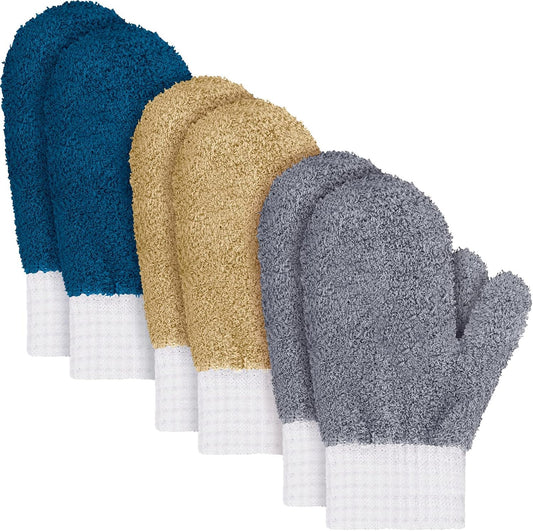 BBTO 3 Pairs Microfiber Dusting Mitt with Thumb Household Cleaning Gloves No Scratch Reusable Washable Dusting Mittens for Plants House Window Car Cleaning