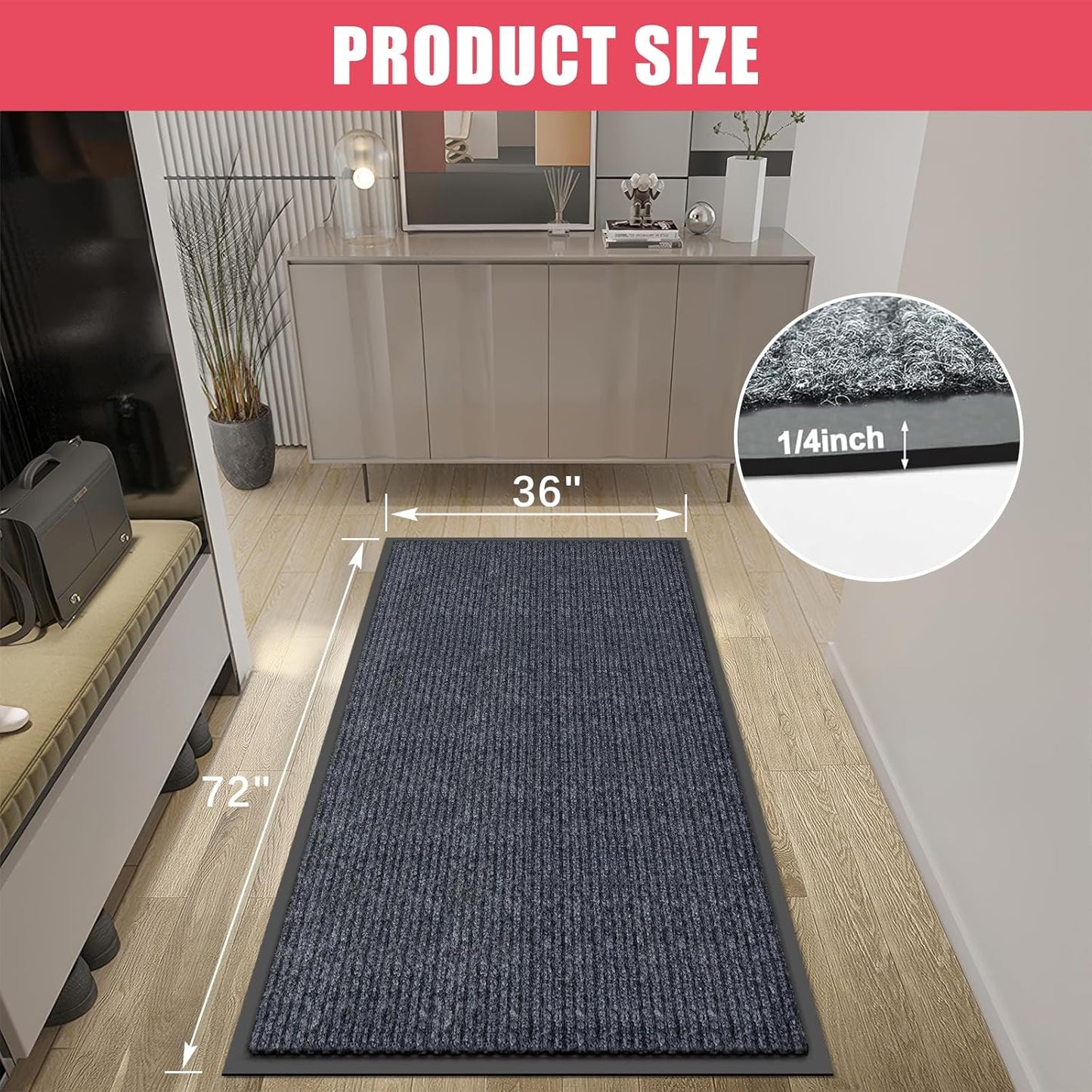 Kuyal Front Door Mat, 3'x6' Indoor Outdoor Entrance Mat, Commercial Floor Mats Inside Outside Entrance, Heavy Duty Durable Welcome Mats, Rubber Backing Non Slip Outdoor Mats for Entryway,Dark Gray