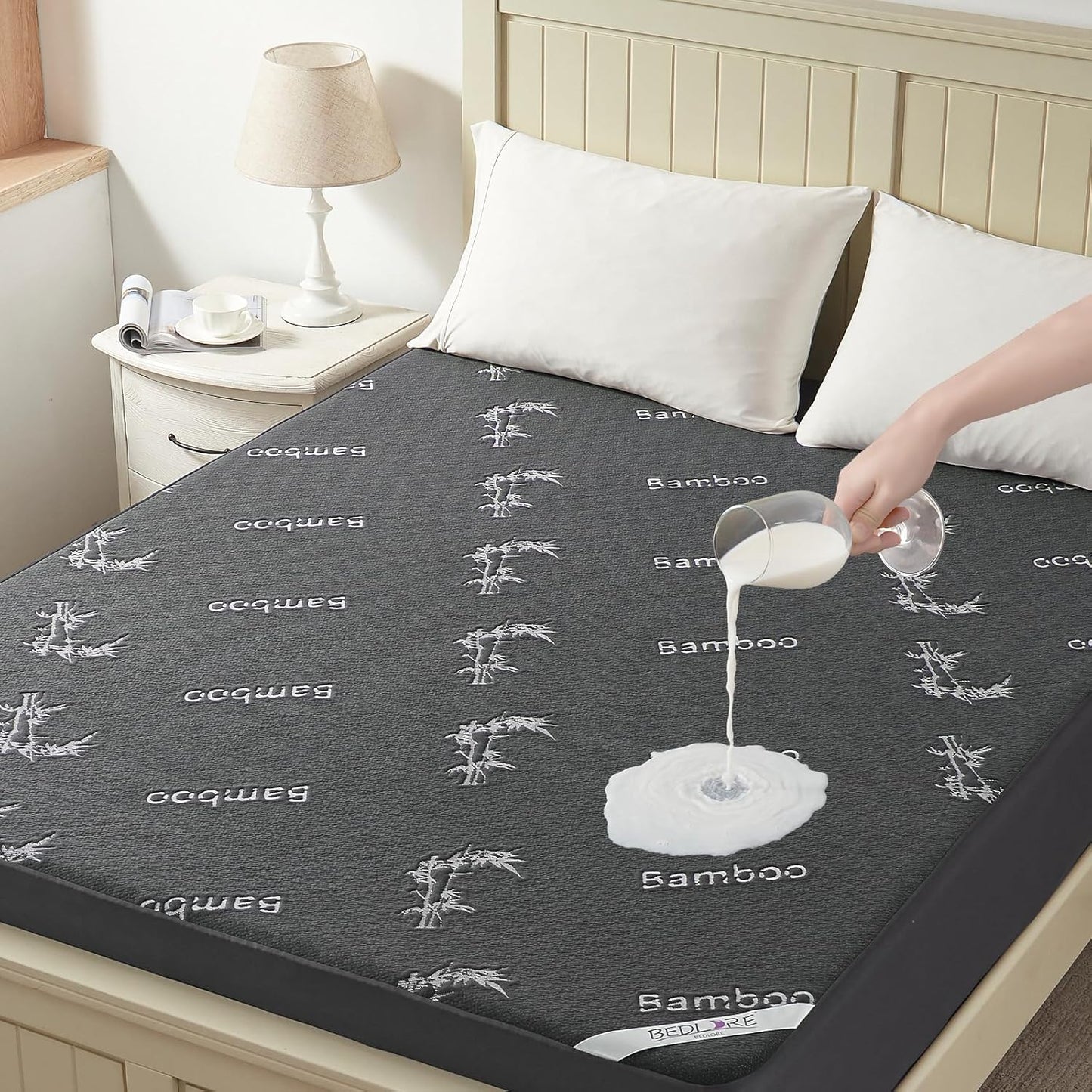 BEDLORE King Size Mattress Protector Waterproof, Mattress Pad Fitted 6-18 Inch Deep Pocket, 3D Air Fabric Soft Double Bed Mattress Cover Noiseless Washable for Bedroom, Hotel, Gray