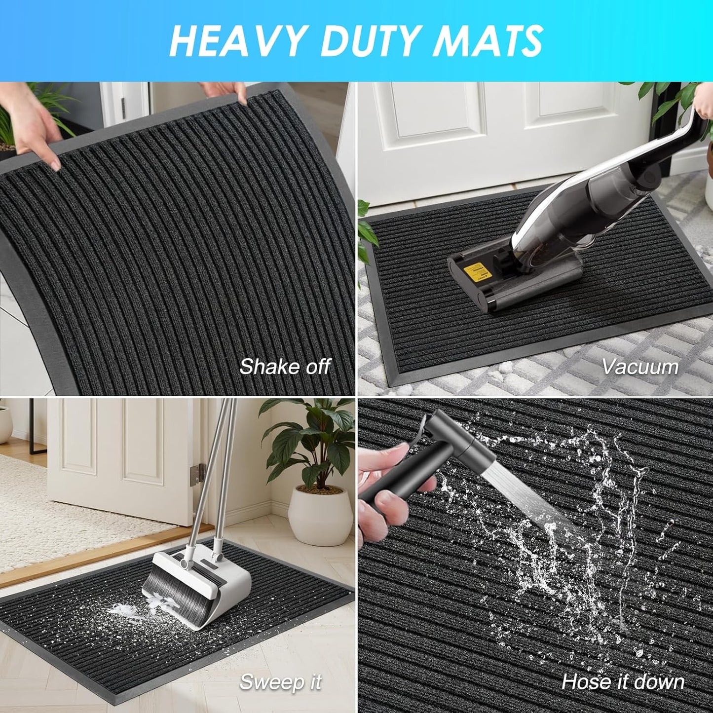 Vicwe Front Door Mat Indoor Outdoor Entrance, 71"x48" Heavy Duty Non-Slip Rubber Doormats, Low Profile,Easy Clean Entryway Floor Mats for Outside, Porch, Patios,Black