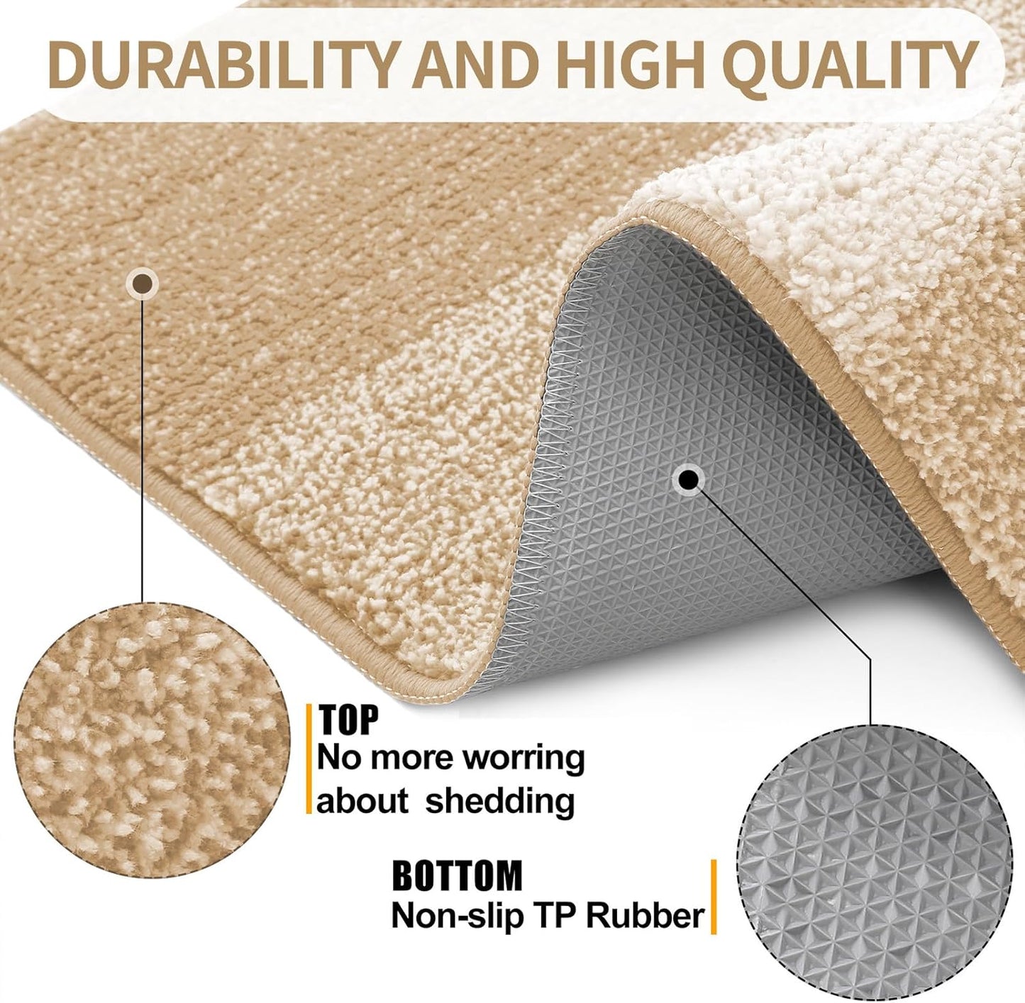 Kitinjoy Indoor Outdoor Door Mat, 48x30 Non-Slip Absorbent Dirt Trapper, Low-Profile Washable Inside Entrance Front Floor Mat, Sturdy Soft Entry Doormats for Entryway, Beige