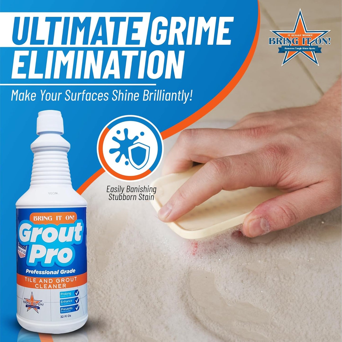 Bring It On Grout Pro Tile and Grout Cleaner – 32fl oz Grout Cleaner for Shower Tile – Deep Cleansing Whitening and Brightening Kitchen and Bathroom Floor Cleaner – Prevents Mineral Buildup