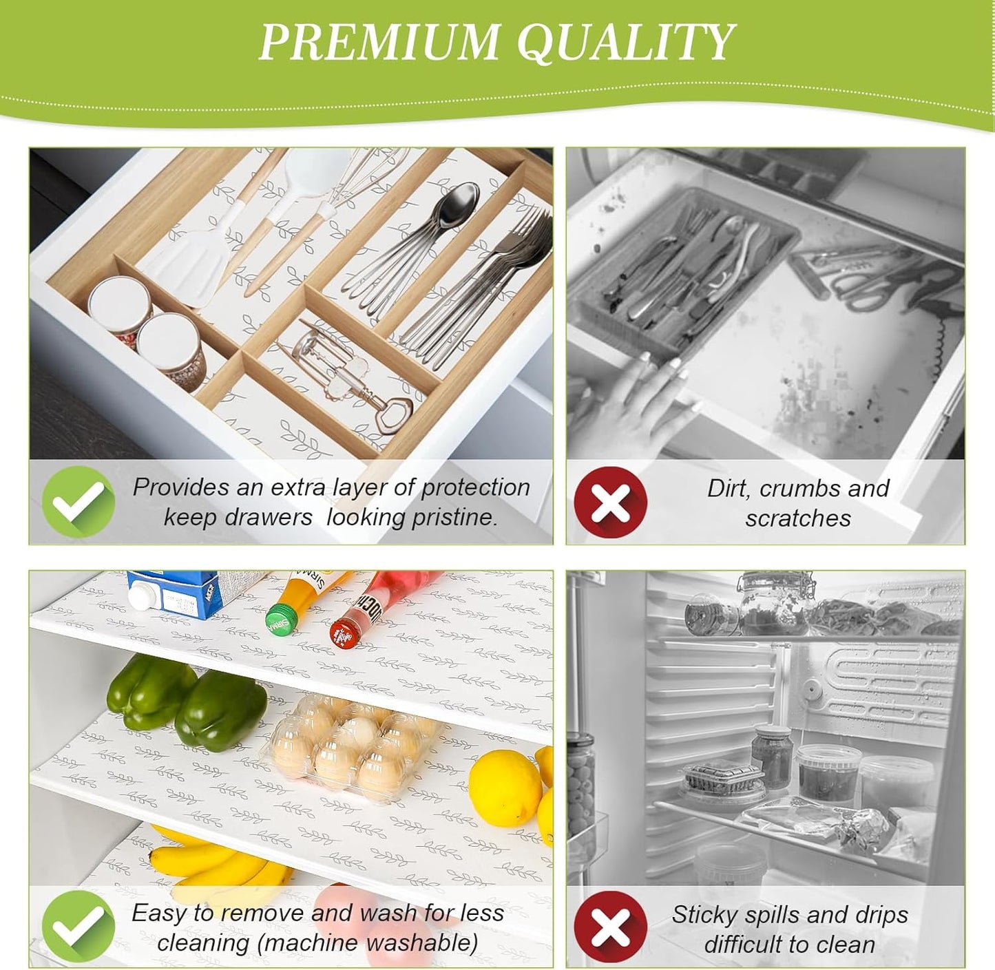 Cooyes 17.7" x 24" Refrigerator Liners Non-Slip Washable Refrigerator Drawer Liners Absorbent Refrigerator Mats Home Kitchen Gadgets Accessories Organization