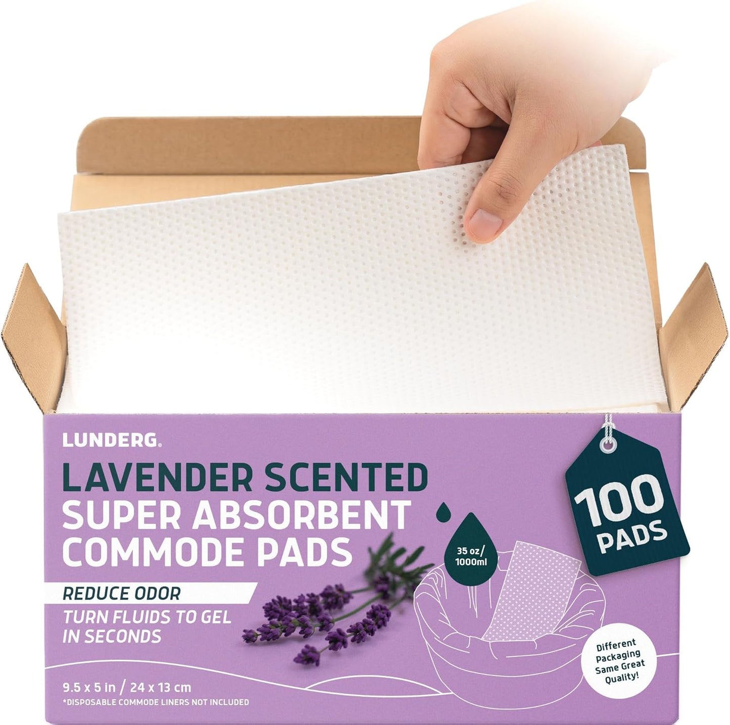 Lunderg Lavender Scented Super Absorbent Commode Pads - Medical Grade Value Pack 100 Count - for Disposable Bedside Commode Liners, Adult Chairs, Portable Buckets & Camping Toilet Bags - Light Scent