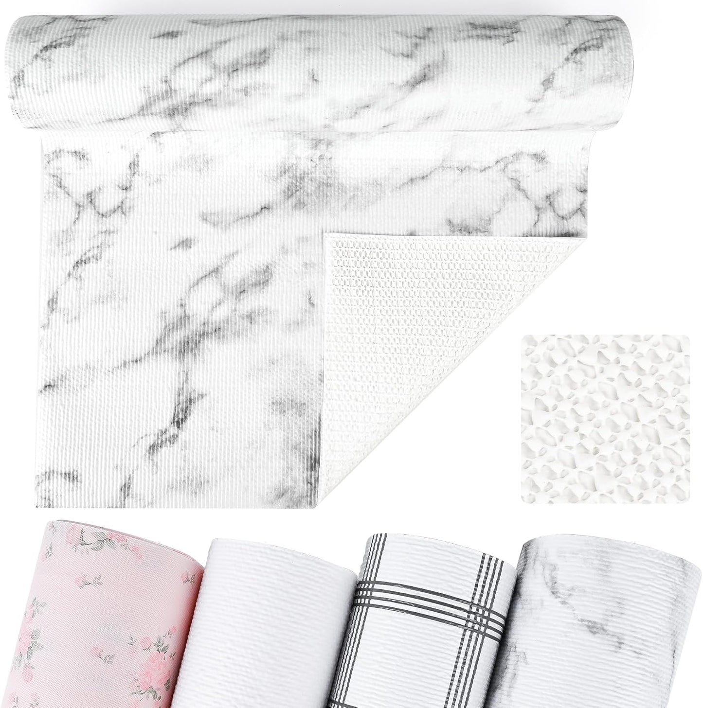 Non-Adhesive Shelf and Drawer Liner for Kitchen Cabinets, 12 in x 20FT Strong Non-Slip Cabinet Liners for Shelves, Refrigerator, Pantry Storage, Bathroom Closet, Easy to Clean, Marble