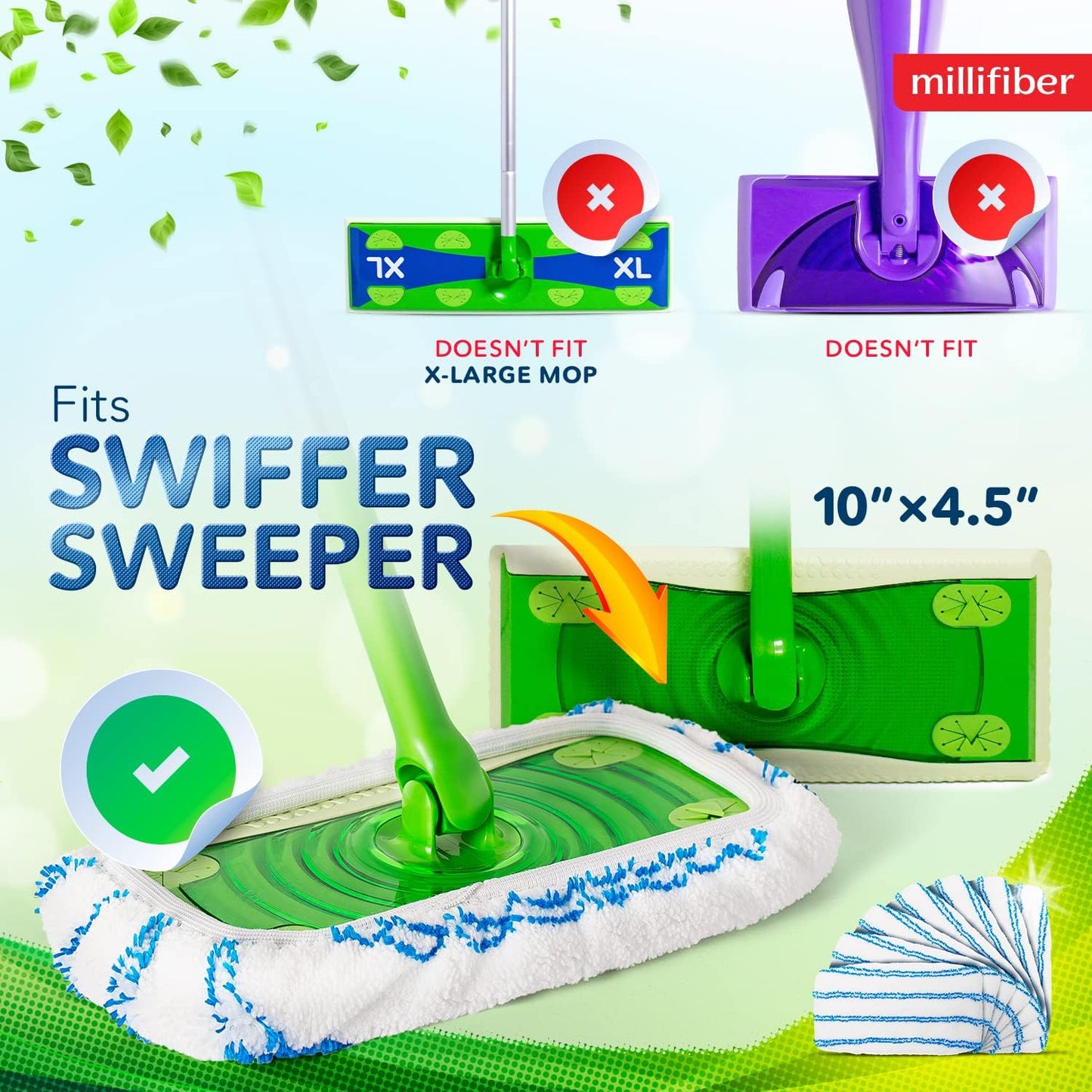 Microfiber Reusable Mop Pads Compatible with Swiffer Sweeper (4-Pack) Washable Mop Pads for Wet & Dry Use (Handle is Not Included)