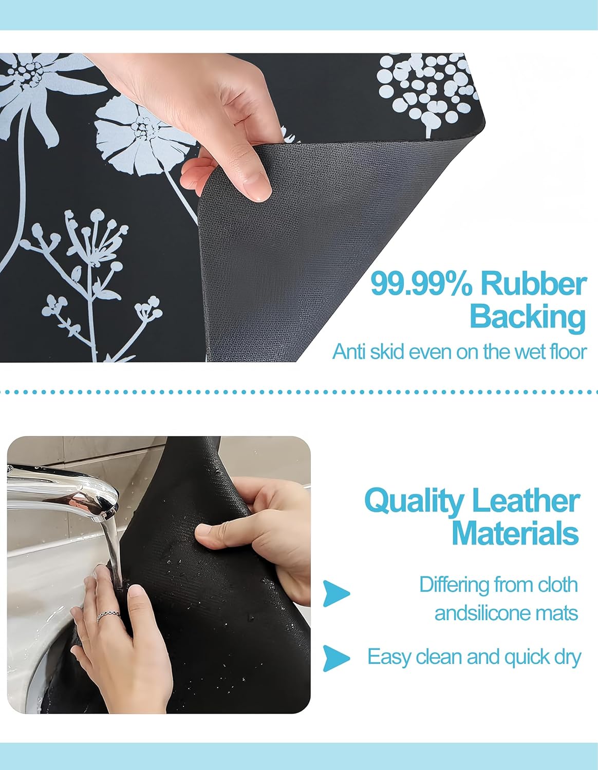 Dish Drying Mat for Kitchen Counter, 16"x24" Dish Drying Pad with Non-slip Rubber Backed, Hide Stain Anti Absorbent for Kitchen Counter, Drying Mat for Coffee Machine Dish Rack (Gray Daisy)