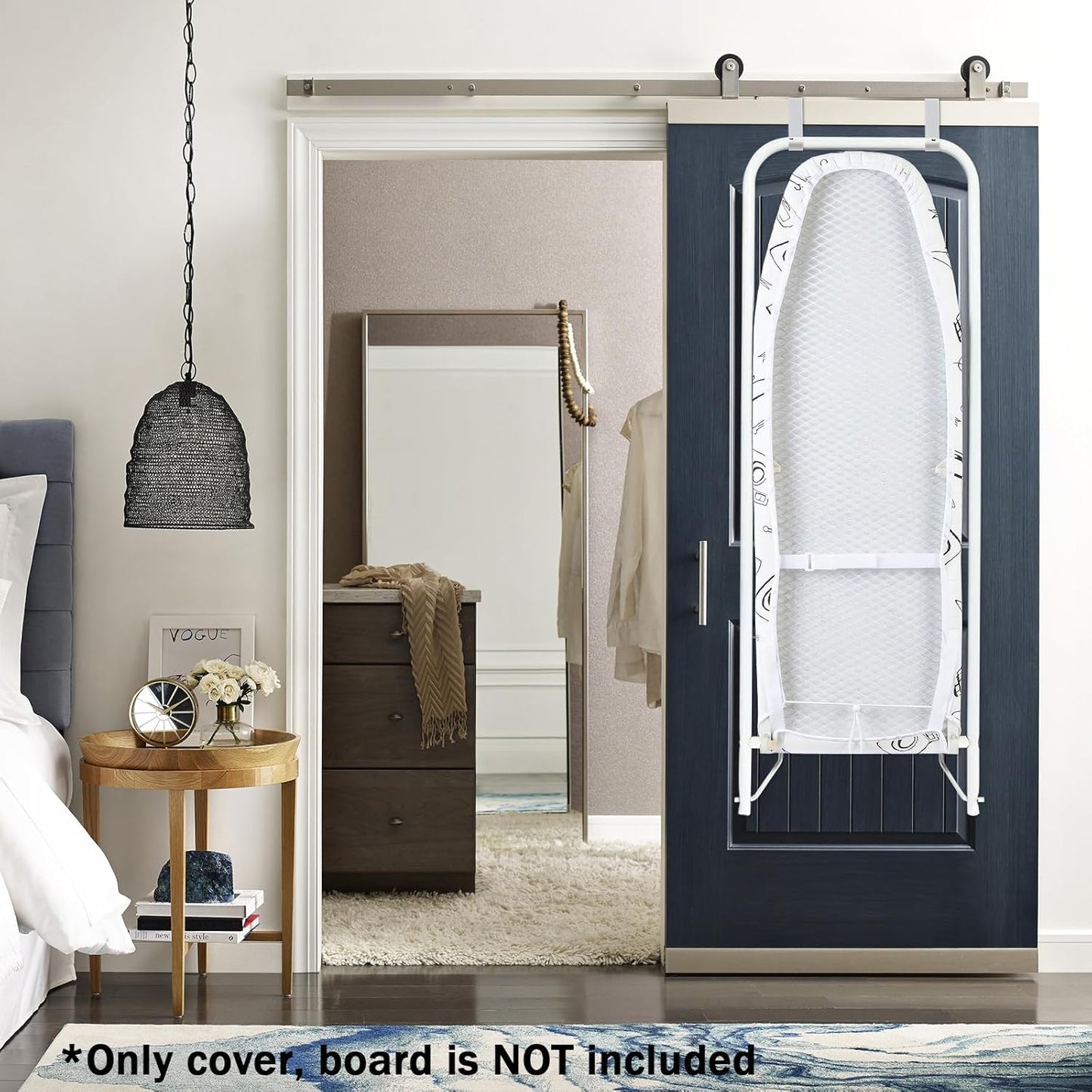 Seiritex Over The Door Ironing Board Cover 14 x 42 inch, Thick Padding and Heat Reflective with Hook and Loop Fasteners, 3 Layers Iron Board Cover (White)