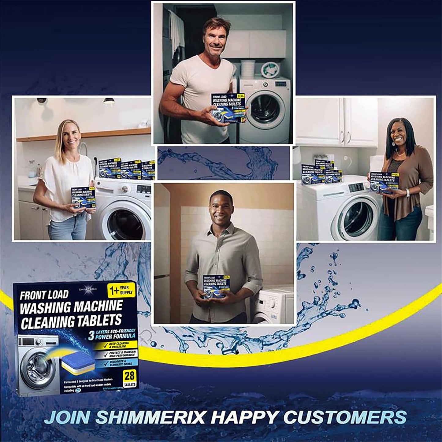 Washing Machine Cleaner Tablets 56 Pack for HE Front Loader - Eco Friendly Washer Machine Cleaning Tablets - 3 Layers Septic Safe Wash Machine Full Deodorizer Descaler Protector - 2 Plus Year Supply