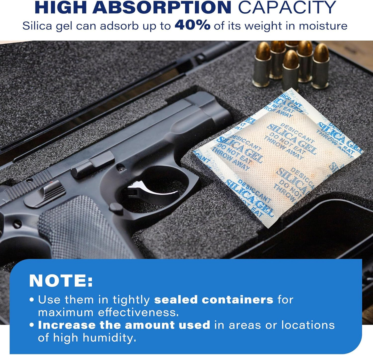 LotFancy Silica gel Desiccant, Assorted Sizes (3/5/10/20/50 Gram) Silica Gel Packets, 100Packs Total, Rechargeable Desiccant Packets with Orange Color Indicating, Food Safe