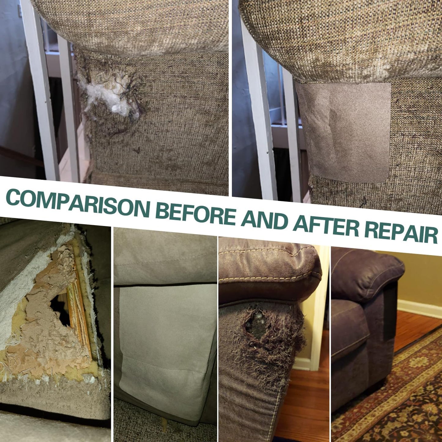 Azobur Couch Patch Repair Fabric,Microfiber Fabric, Self-Adhesive, for Sofa Repair and Upholstery, 2 Pieces, 9.5 x 11 inches (Light Khaki)