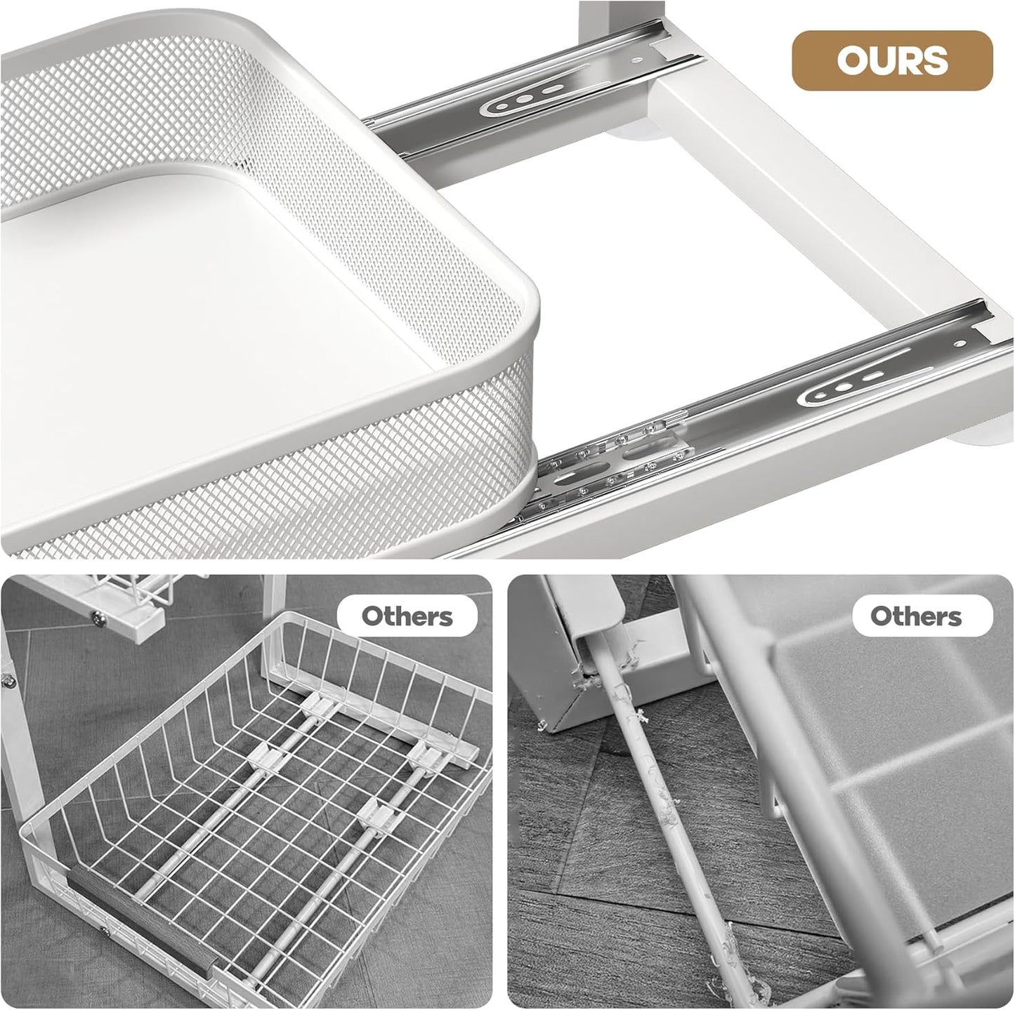 2-Pack 18.5 IN Depth Under Sink Organizer With Next-Gen Ball-Bearing Slides,Sophisticated Mesh 2-Tier Pull Out Shelf for Kitchen & Bathroom,Fits Small Items-Gun Gray