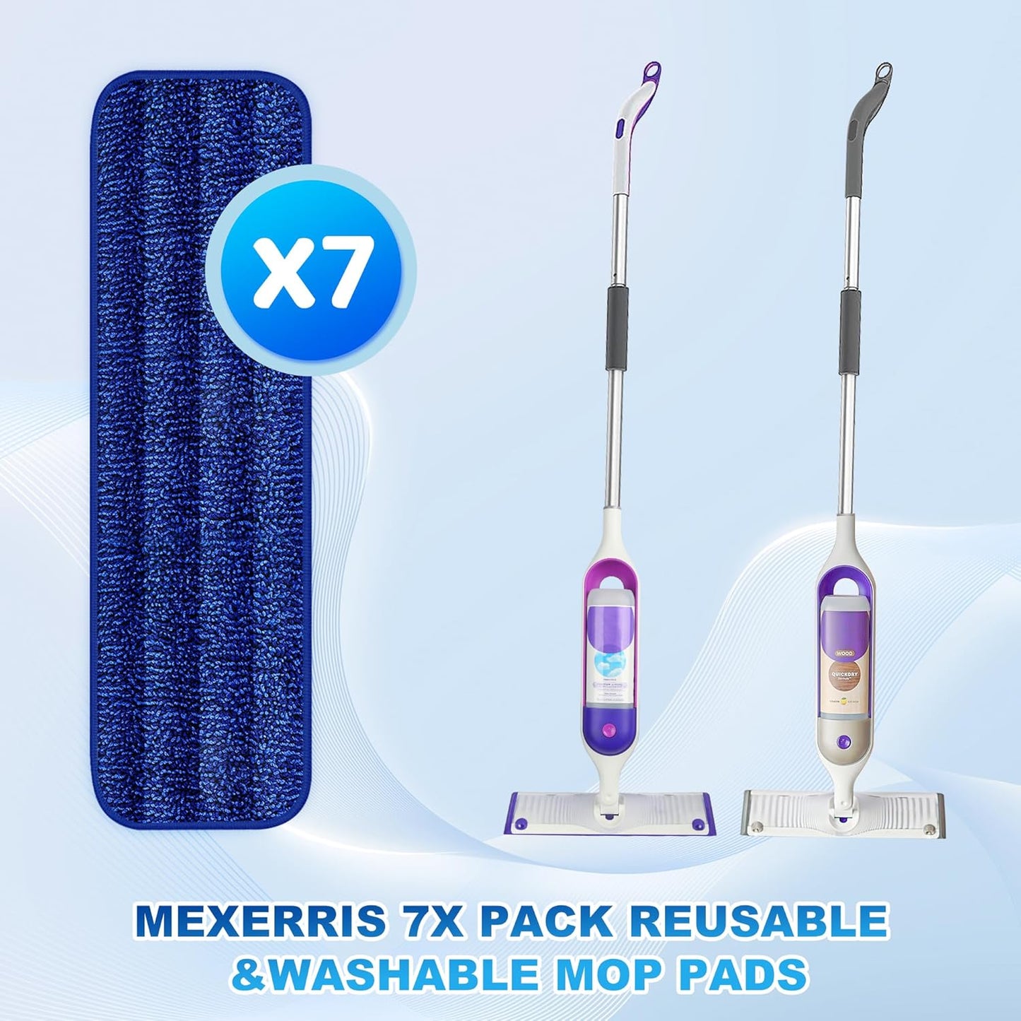 7 Count Reusable Microfiber Mop Pads for Swiffer PowerMop- MEXERRIS PowerMop Refills Hard Wood Floor Mop Pads Machine Washable, Wet Dry Dust Mop Pads Replacement for 13''-15'' Spray Wet Mops