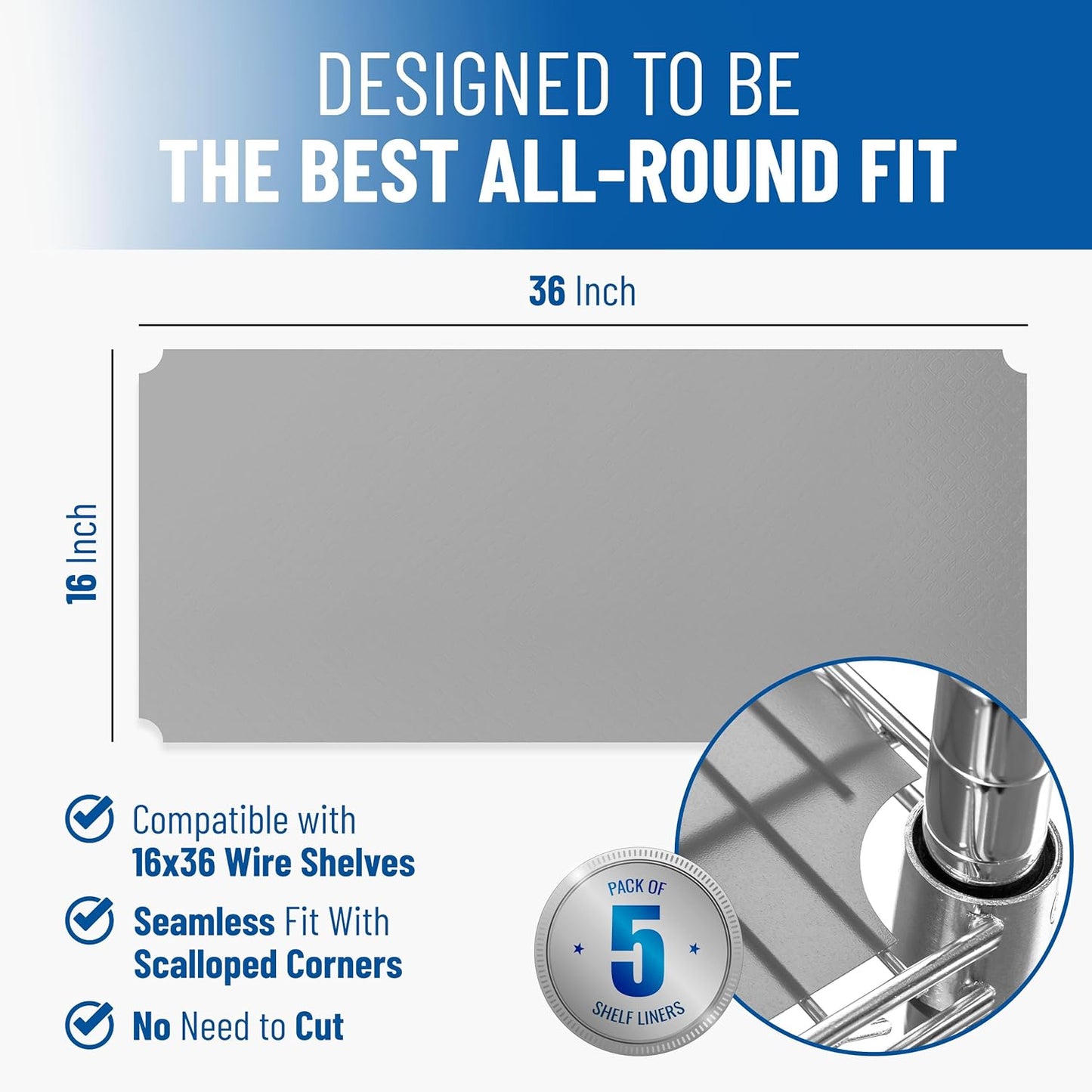 Sterling Shelf Liners for Wire Shelf System: Set of 5 in Graphite: 16 x 36 inch: Plastic Wire Shelving Mats