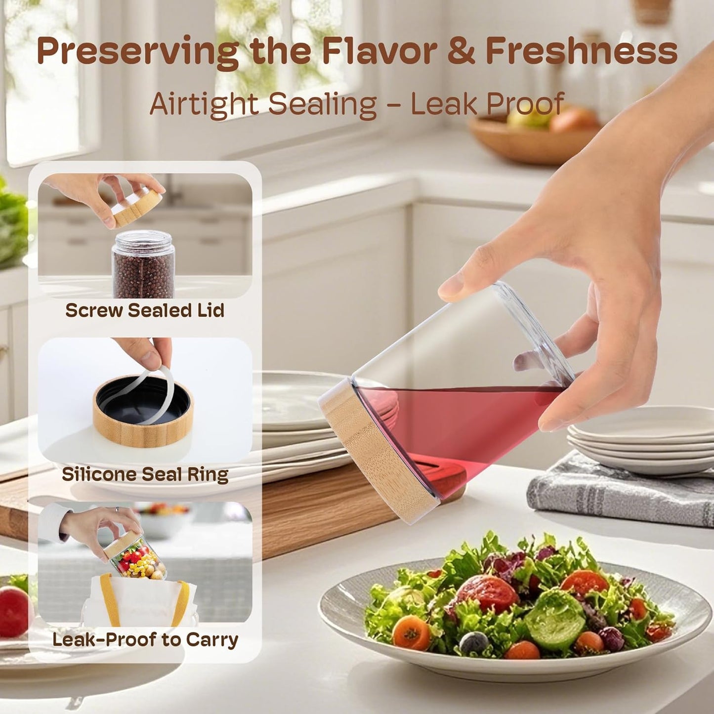 6 Pack 16oz Overnight Oats Containers with Bamboo Lids, Glass Jars with Airtight Lids for Meal Prep, Wide Mouth Mason Salad Jars, Glass Food Storage Container for Yogurt Chia Snacks Spice Sugar