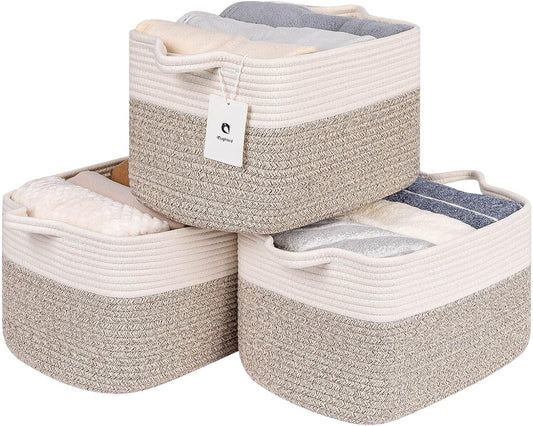 Medium and Large Woven Basket//With Handle, Used for Toys and Fabric Storage Basket used for Storing xl Storage Box, Decorative Storage Box Room 2pack (14L*10W*8.6H White Brown, 14Lx10Wx8.6H)