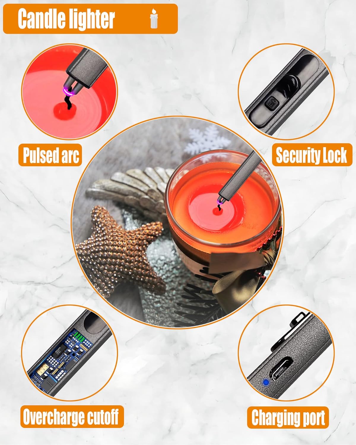 5 in1 Candle Accessory Set with Rechargeable Candle Lighter, Candle Wick Trimmer, Candle Wick Snuffer, Candle Wick Dipper, Storage Tray Plate, Candle Care Kit (Silver Black)