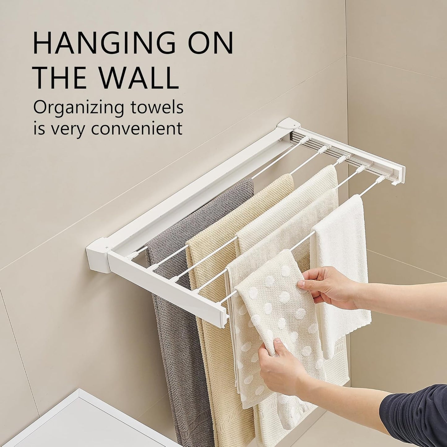 JOOM Laundry Drying Rack Collapsible, Wall Mounted Drying Rack, Clothes Drying Rack, Retractable Drying Racks, 27.5" Wide, 5 Aluminum Rods, 60 lb Capacity (White 27.5")