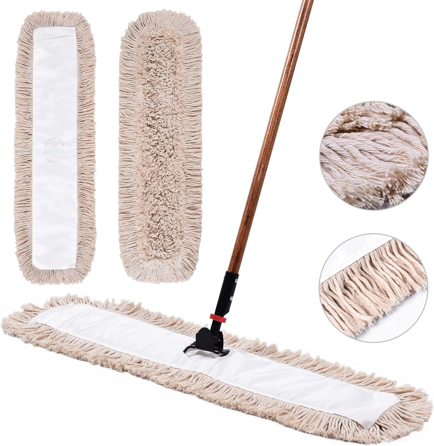 Matthew Cleaning 24'' Cotton Dust Mop Refill Washable Thick Tufted Replacement Heads for Residential & Commercial Use Fit All 24'' Dust Mop Frames, Hardwood, Laminate, Concrete Floors 12 Pack