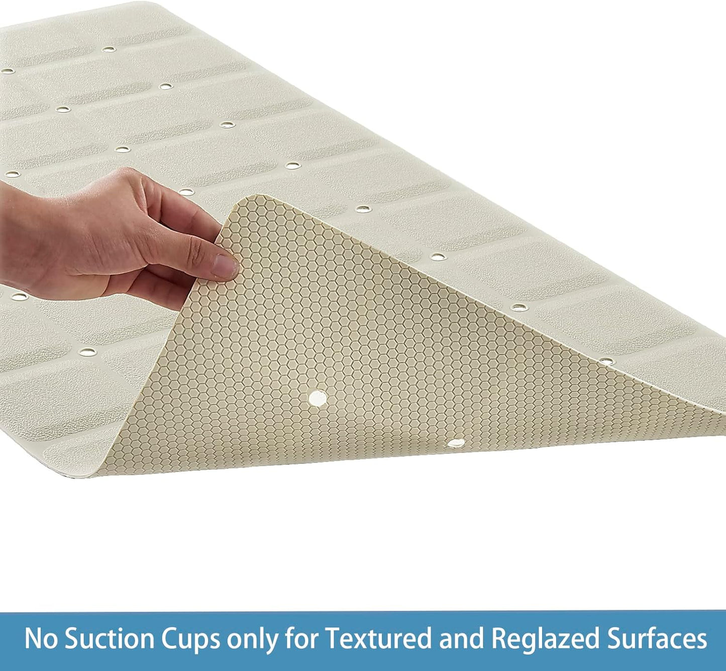 Foldable Silicone Bathtub Mat: Jumbo Size Heavy Duty Safety Bath Mat for Tub Without Suction Cups Non Slip Bath & Shower Mat for Textured, Reglazed, Refinished Tub (Beige, 35.8 x 17.7)