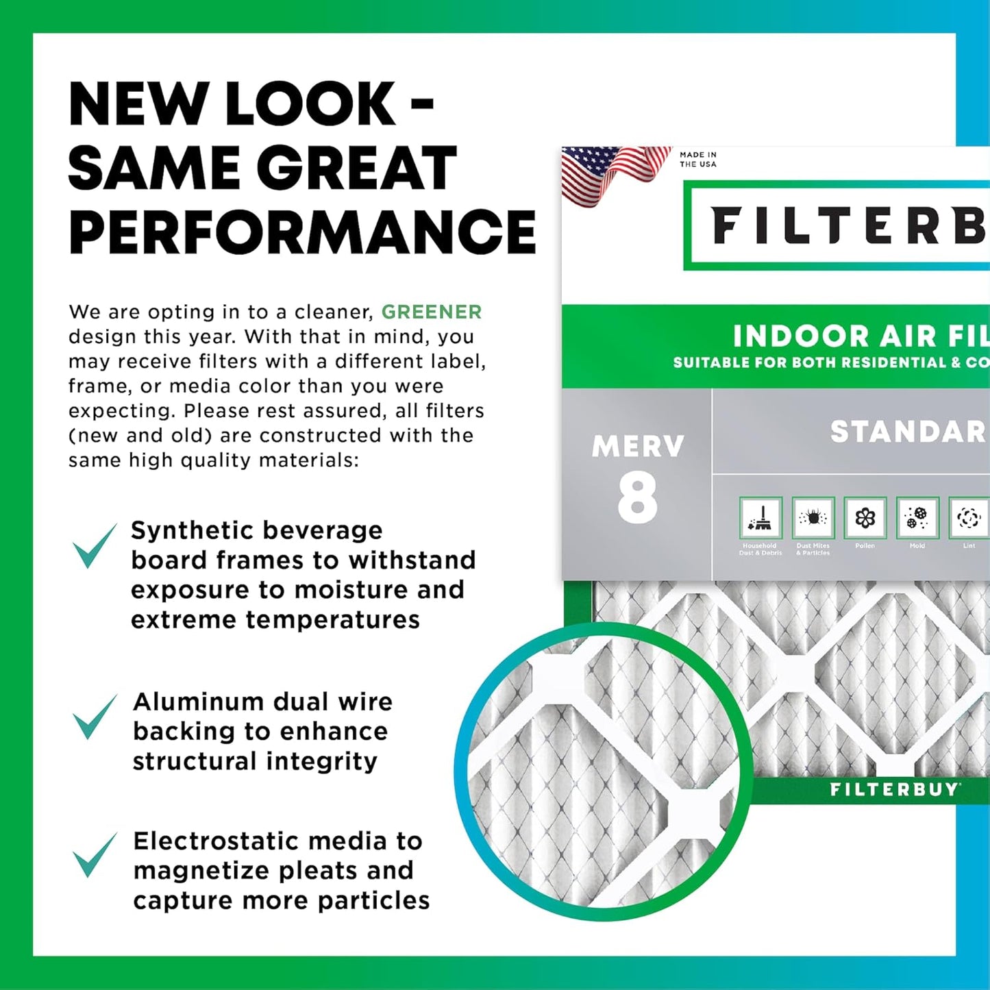Filterbuy 20x20x4 Air Filter MERV 8 (MPR 700) Dust Defense Replacement (6-Pack), Electrostatic Pleated HVAC AC Furnace Filters, Made in USA (Actual Size: 19.50 x 19.50 x 3.63)