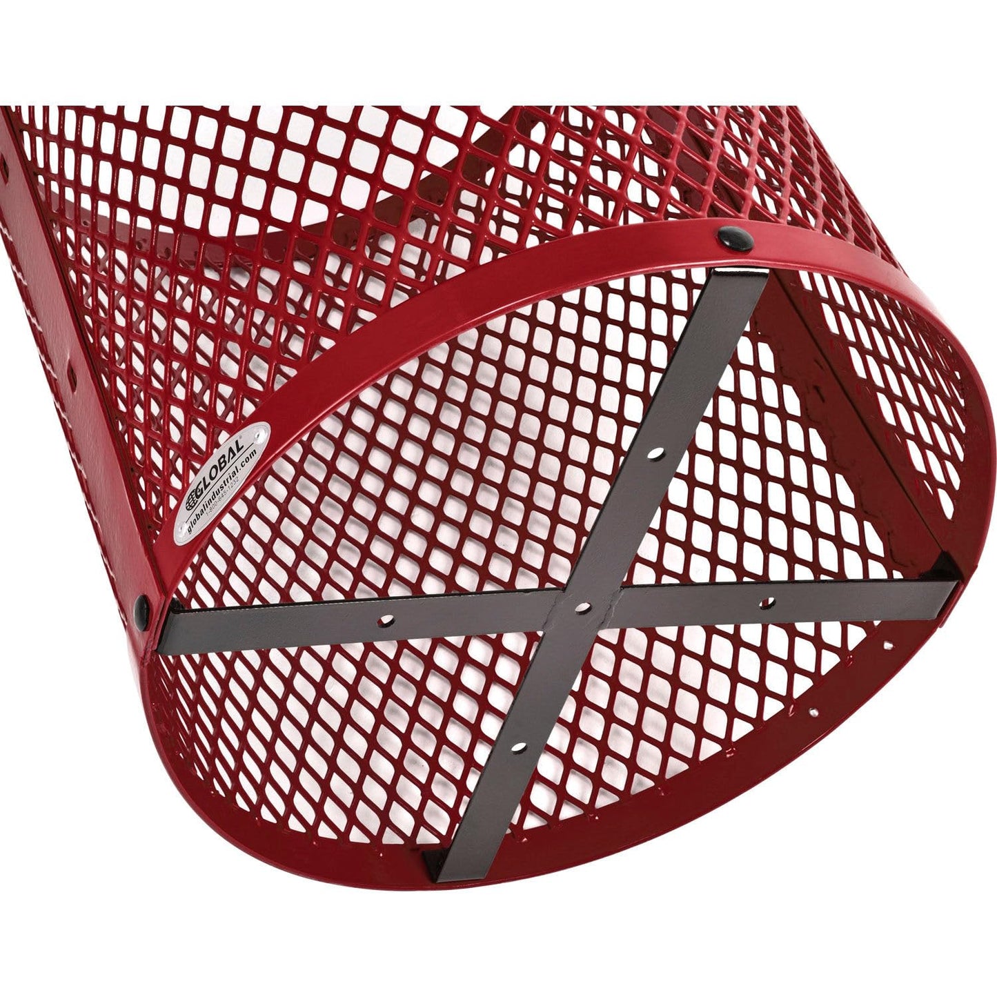 Global Industrial 36 Gallon Outdoor Steel Trash Can with Dome Lid and Raised Base, Plastic Liner and Anchor Kit Included, 23-1/2" Diameter x 43" H, Powder Coat Finish, Unassembled, Red