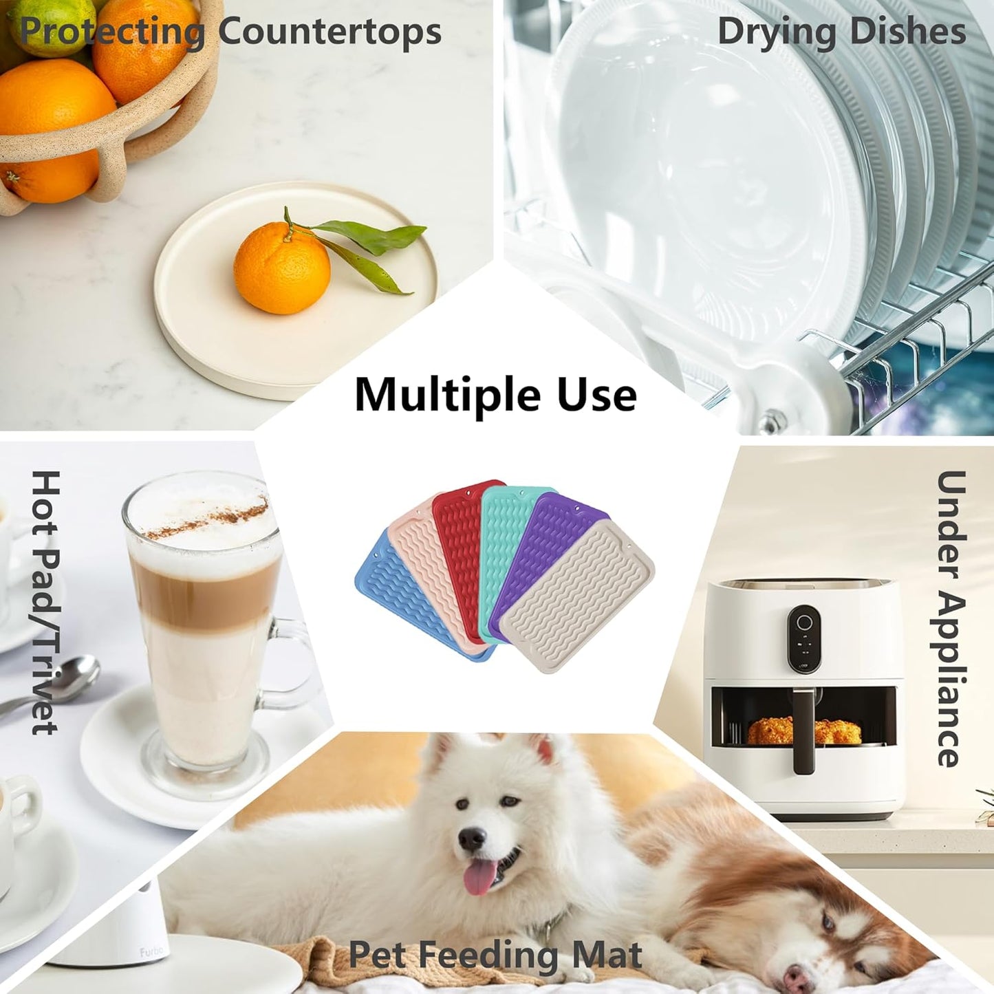 ZLR Silicone Dish Drying Mat for Kitchen Counter, Eco-Friendly Fast Dry Dish Mat, Easy Clean Multi Usage Drying Matt, Heat Resistant Trivet, 6" x 12" Extra Small, Milk White